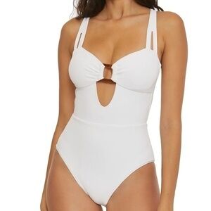 Becca.  Modern Edge Cutout Ribbed One-Piece Swimsuit.